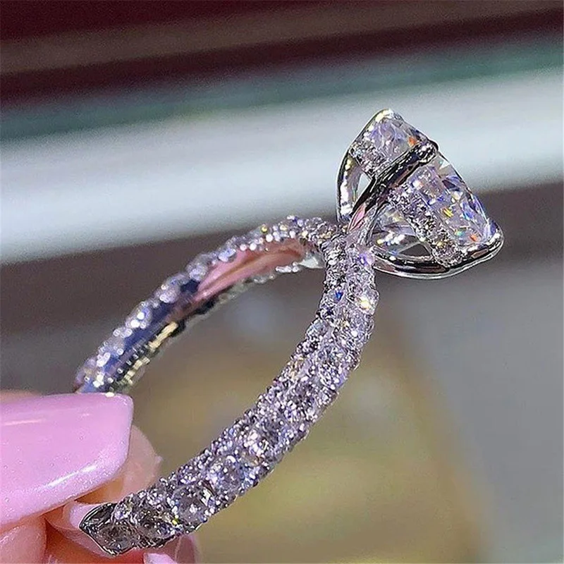 

Valentine's Day hot sale sparkly round princess engagement wedding diamond rings women, Picture shows