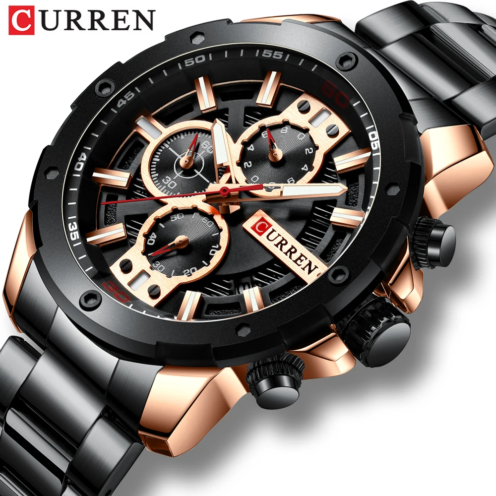 

CURREN 8336 Men Fashion Stainless Steel Chronograph Watch Popular Big Dial Japan Quartz Business Wristwatch, As pictures