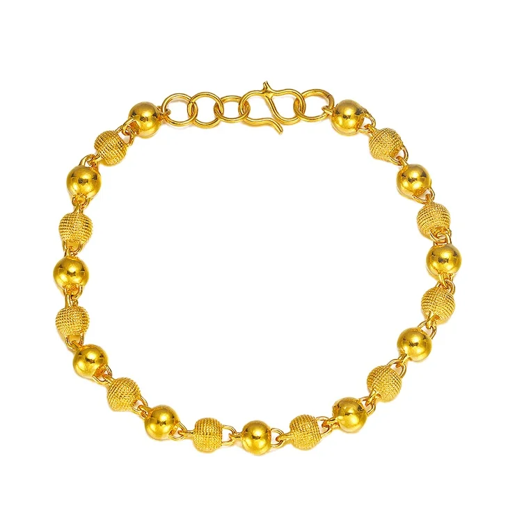 

Brass GoldPlated Transfer Beads Bracelet Vietnam Sand Gold Solid Smooth Bead Beads Bracelet Men And Women Couple Jewelry