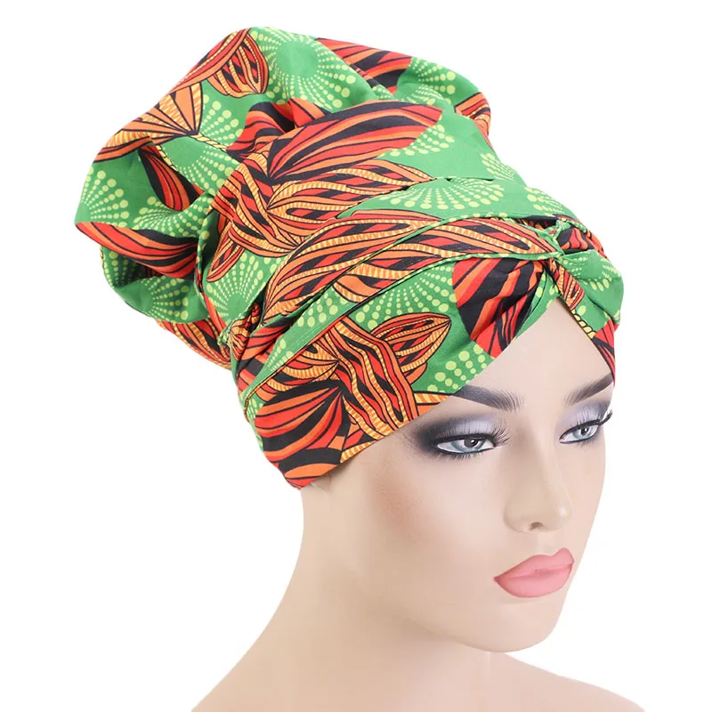 
New Amazon Hot Ankara Printing Women Headwrap Sleep Bonnet With Long Tube Tail Fashion Lady Wide Band African Head Bonnets 434B 