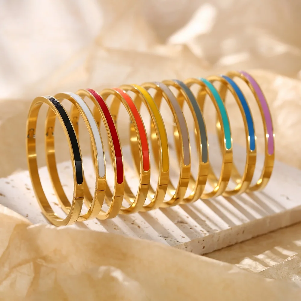 

Hot Selling 4mm 6mm Wide Colorful Enamel Stainless Steel Bracelet Bangle Women Fashion Jewelry