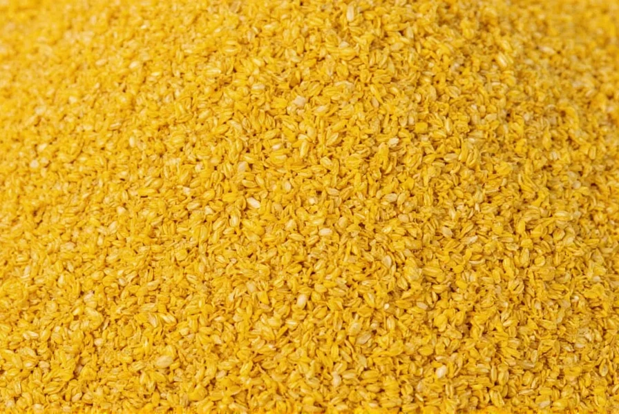 Close-up photography of yellow, brown, and black mustard seeds arranged in separate piles on wooden background showing size differences