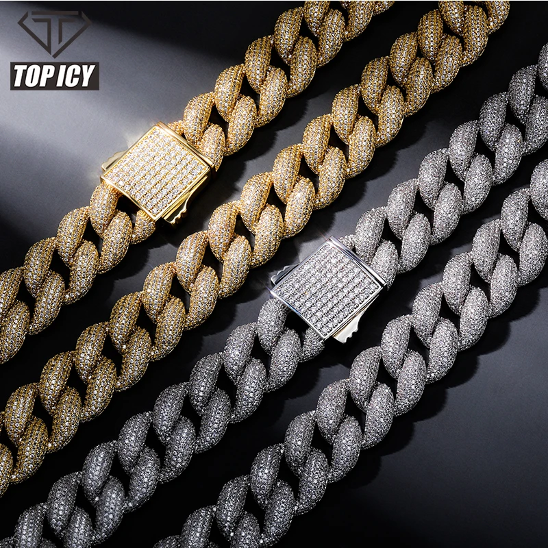 

New Hip Hop 18mm Gold Plated Silver big Miami Cuban Link Chain Iced out heavy Necklace For Men Wholesale Jewelry, Gold /silver/rose gold