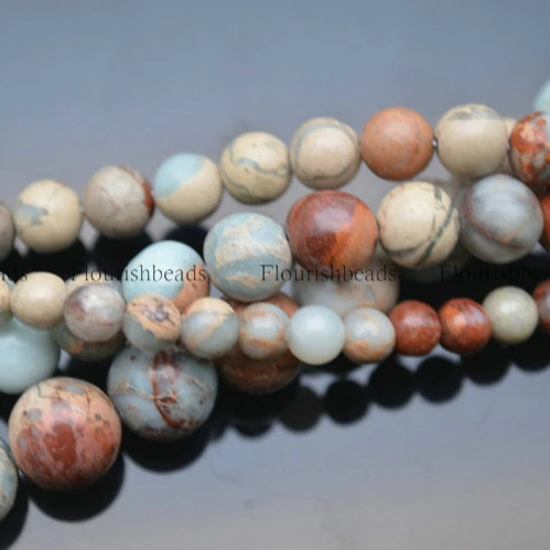 

Natural Brown Blue Serpentine Sea Sediment Jasper Stone Round Loose Beads