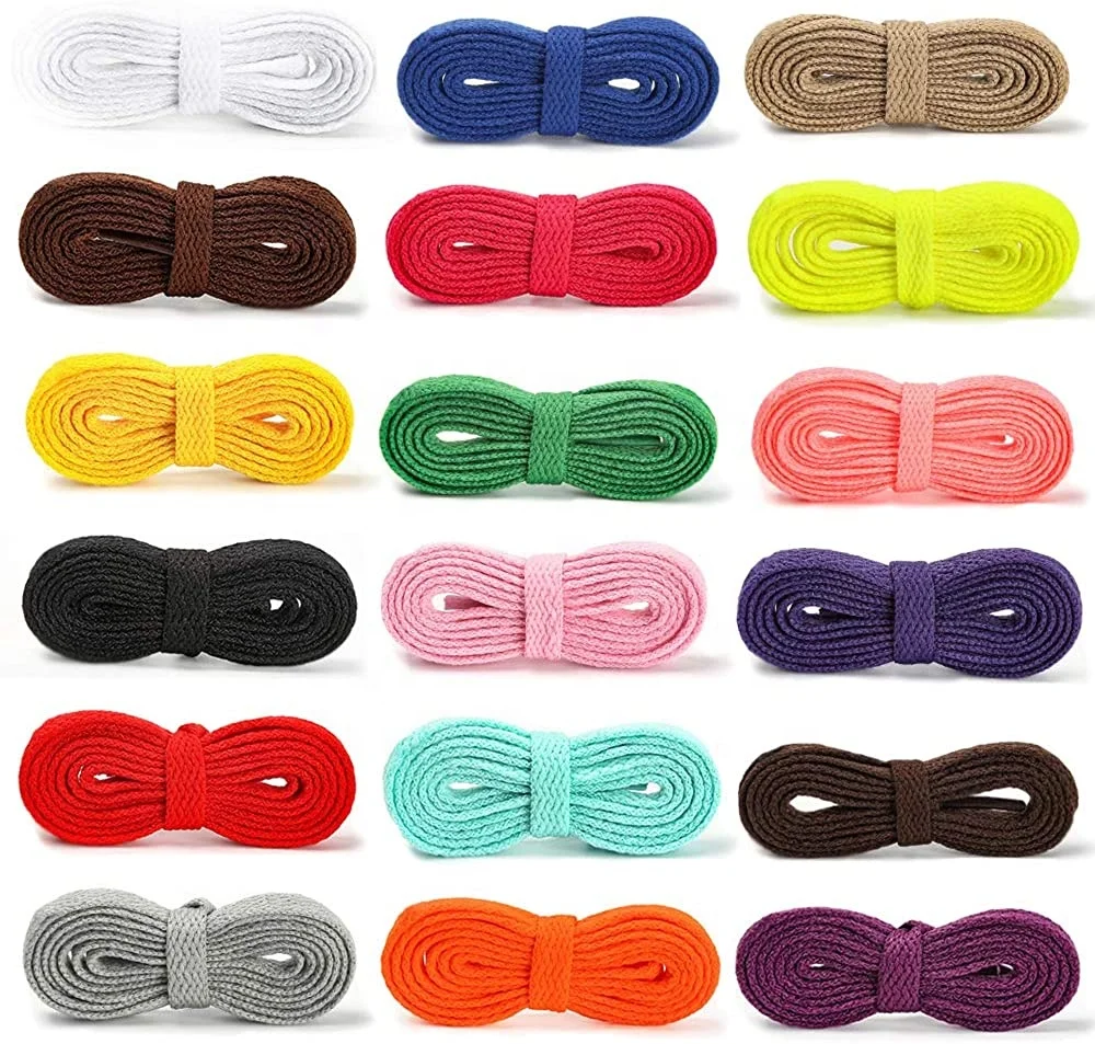 

Amazon Hotsale Football Trainer Sneakers Shoes Colorful 8mm Wide Flat Polyester Shoelace Shoestring Plastic Tips Shoe laces, 36 colors available in stock