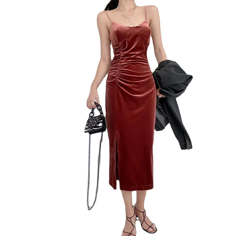 

2021 summer sexy women's casual dress fashion girl off shoulder velvet skirt