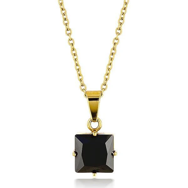 

Fashion Jewelry Women Diamond Glasss Stainless Steel Black Onyx Necklace, Gold