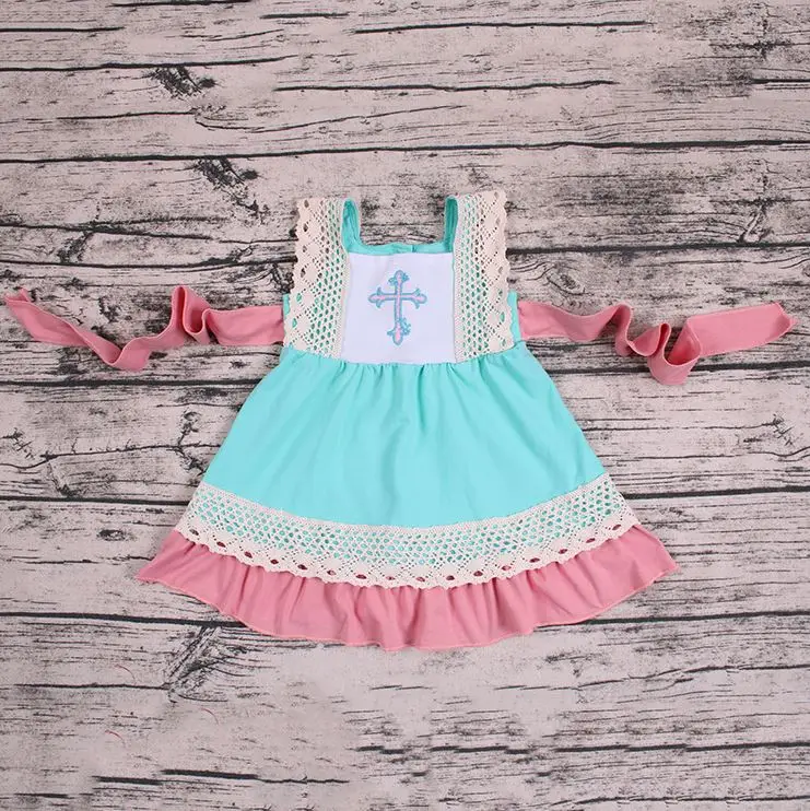 2020 wholesale boutique Easter clothing children girl dress cross pattern designs girl easter dress