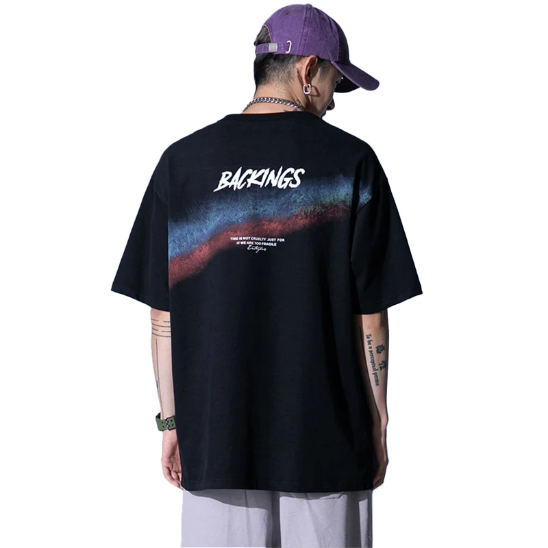 

Wholesale Clothing Loose Shoulder Short Sleeve Mens Oversize Hip Hop Long T-shirts O-neck Print T shirt Men Hot sale