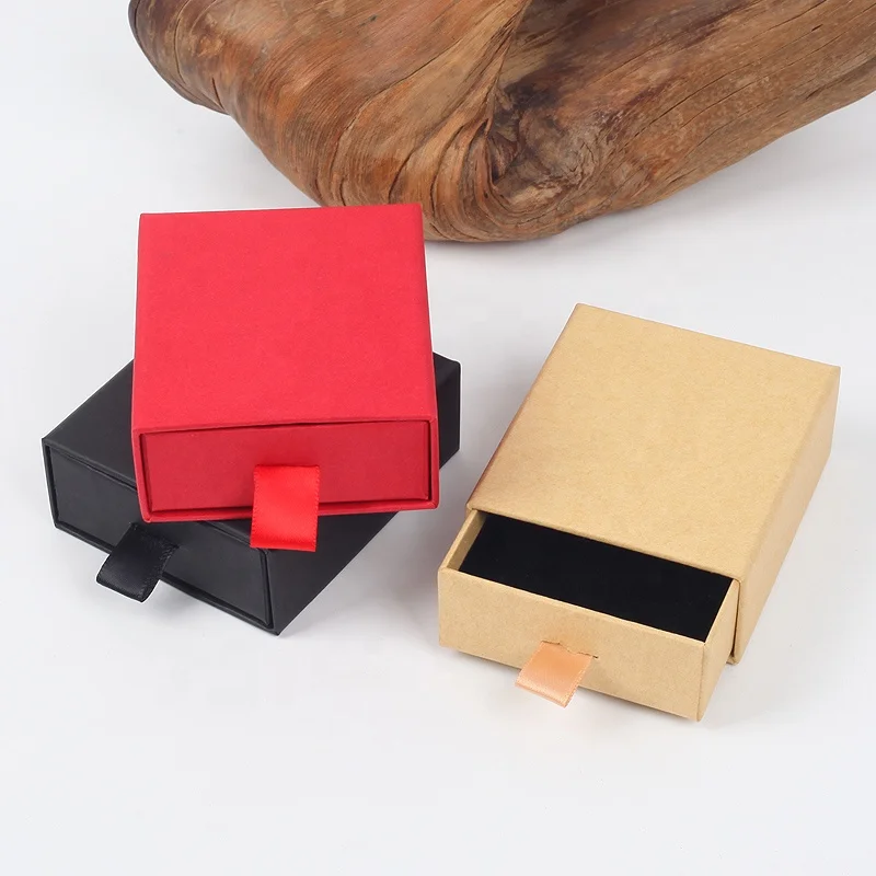 

Customized small cardboard drawer slide jewelry boxes, Natural brown