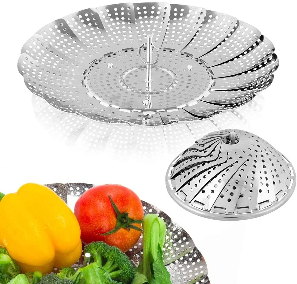 

Amazon Folding Steamer Insert for Veggie Fish Seafood Cooking Expandable Basket Steamer Stainless Steel Vegetable Steamer