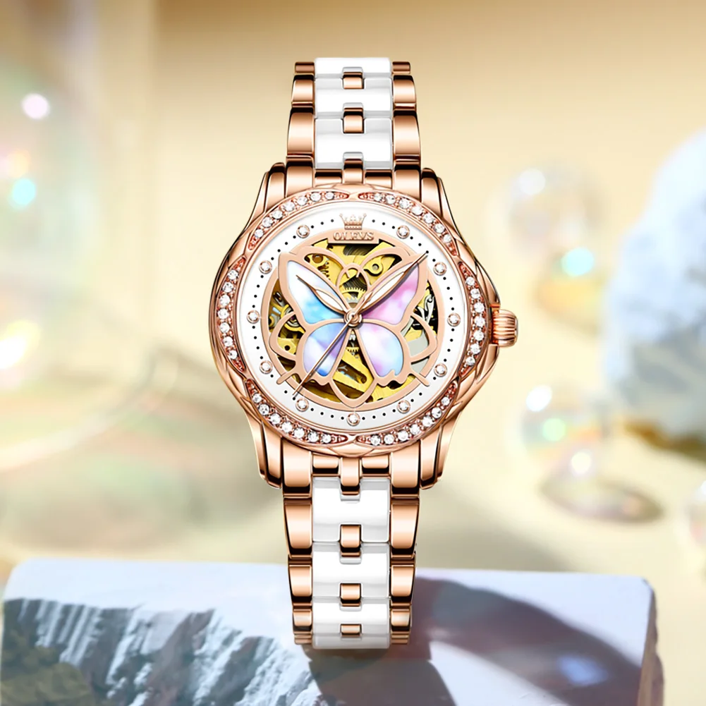 

OLEVS 6615 Fashion Luxury Brand New Stylish White Sport Watch Ladies Ceramics Bracelet Classic Women Wrist Mechanical watch