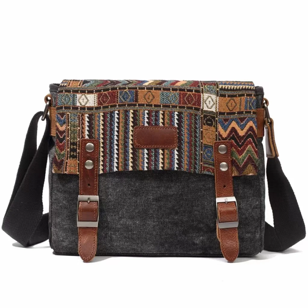 

New Design Vintage Ethnic Style Men Shoulder Bags Casual Male Crossbody Square Bag Canvas Messenger Bag for Men, Black,khaki,blue,coffee,armygreen