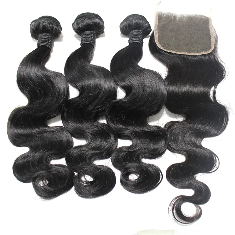 

HaiYi Unprocessed Raw Virgin Cuticle Aligned 100% Virgin Brazilian 3 Bundles with Closure Human Hair