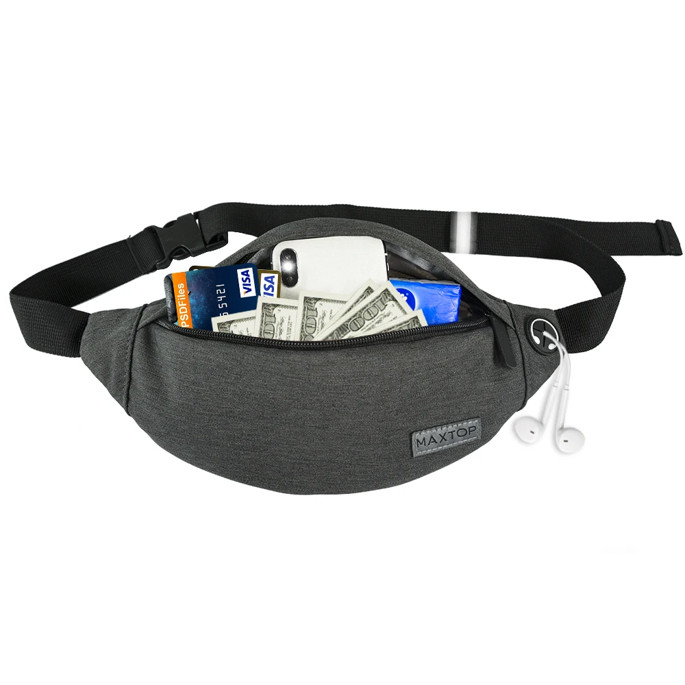 

Waist Pack Bag with Headphone Jack and 3-Zipper Pockets Adjustable Straps MAXTOP Fanny Pack for Men Women