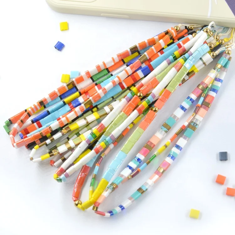 

Chinese Tila beads phone chain colorful factory customized mobile phone chain