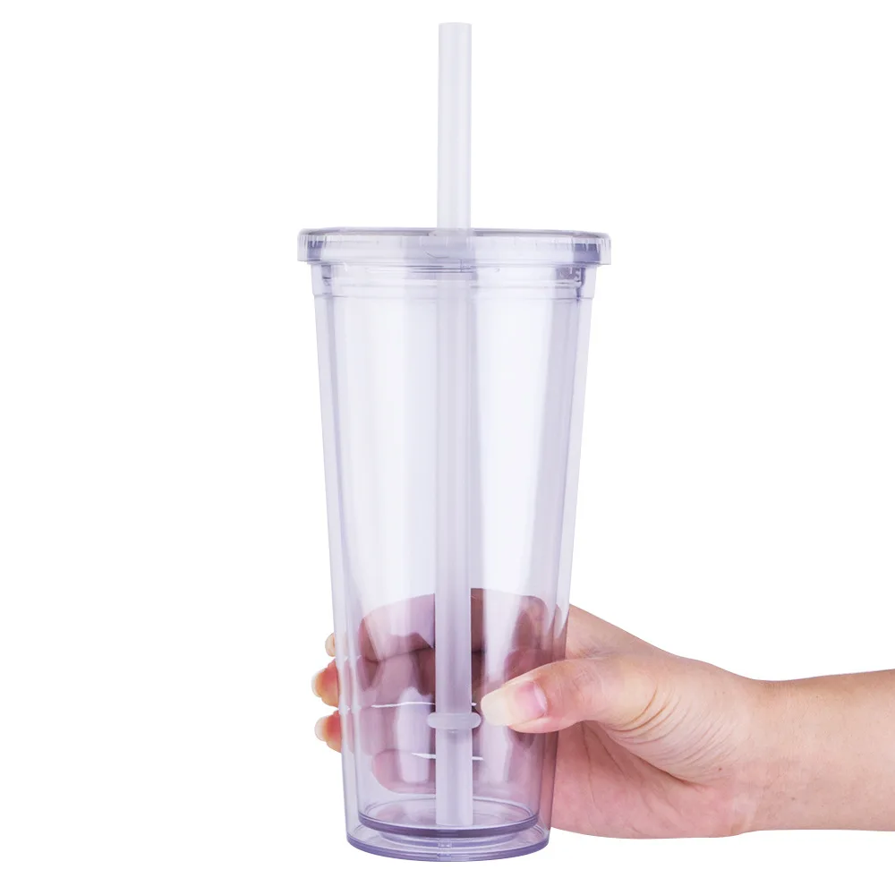 

24OZ Wholesale Acrylic Clear Tumbler Double Wall BPA Free Plastic Cups With Lid And Straw In Bulk, Transparent