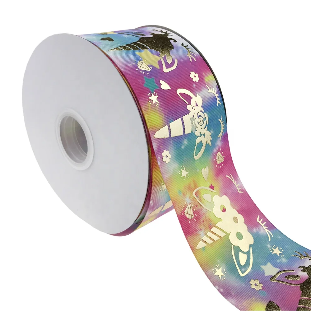

3 Inch  High Quality Gold Foil Hologram Ribbon for DIY Hair Bow Gift Packing Decoration, Customized color