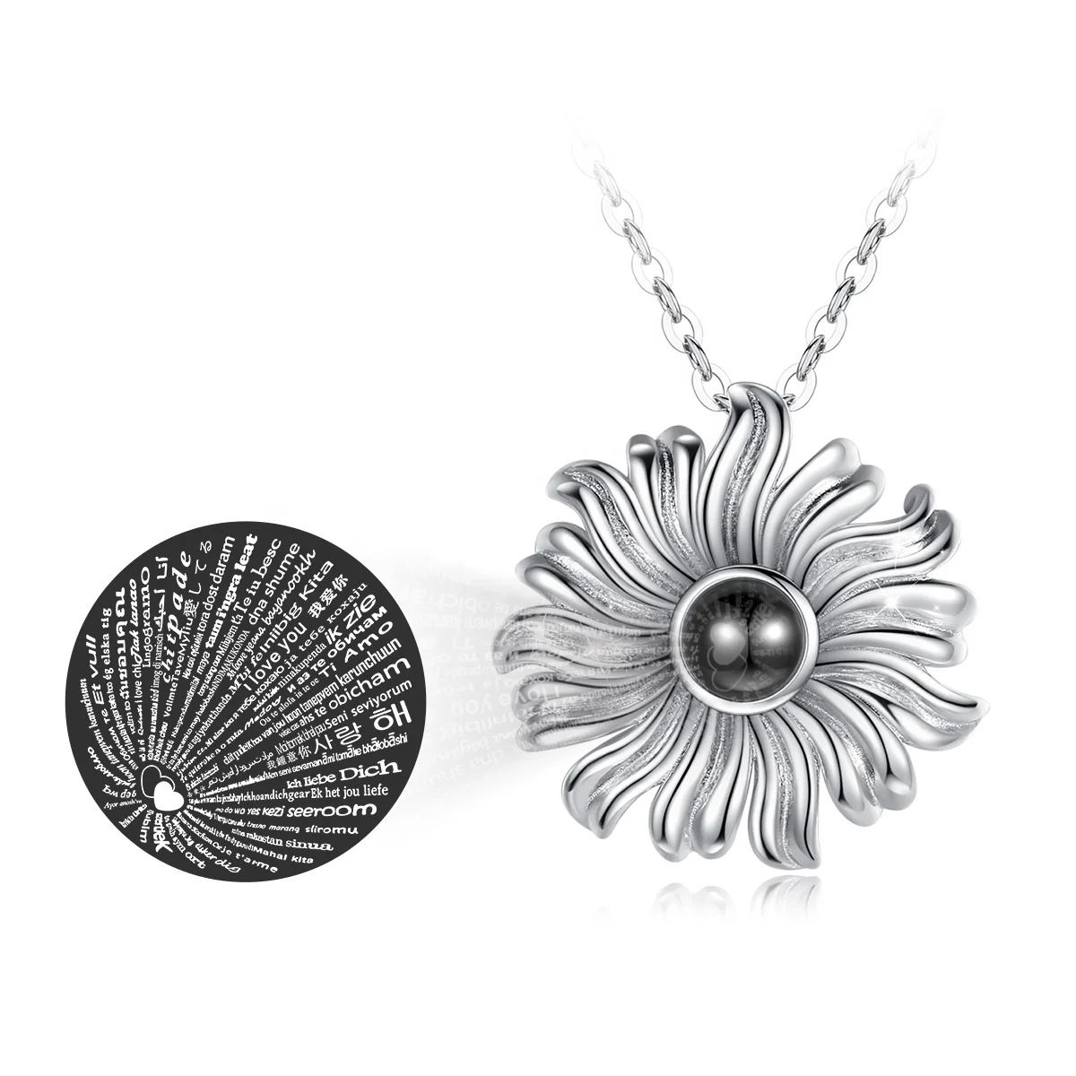 

Merryshine 925 sterling silver i love you in 100 languages sunflower pendant necklaces for women