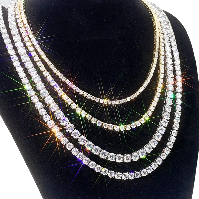 Best Sale Unisex Geometric Rhodium Plated Brass  3mm-5mm CZ Zircon Stylish Hip Hop Icy Jewelry One Row Tennis Chain Necklace