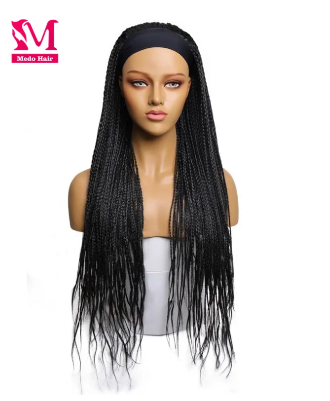 

Medo Ombre Color Crochet Braided Wigs Vendor African Long Knotless Box Braid Hair For Black Women Braided Headband Wigs