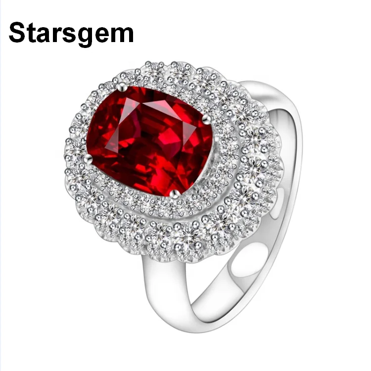 

Starsgem White Gold Luxury Natural Ruby Diamond Women Rings Men's Ring