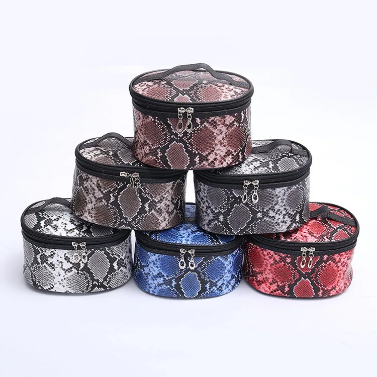 

Snake Pattern Women Cosmetic Bag Travel Waterproof Makeup Storage Bag Leather Wash Bag, As shown