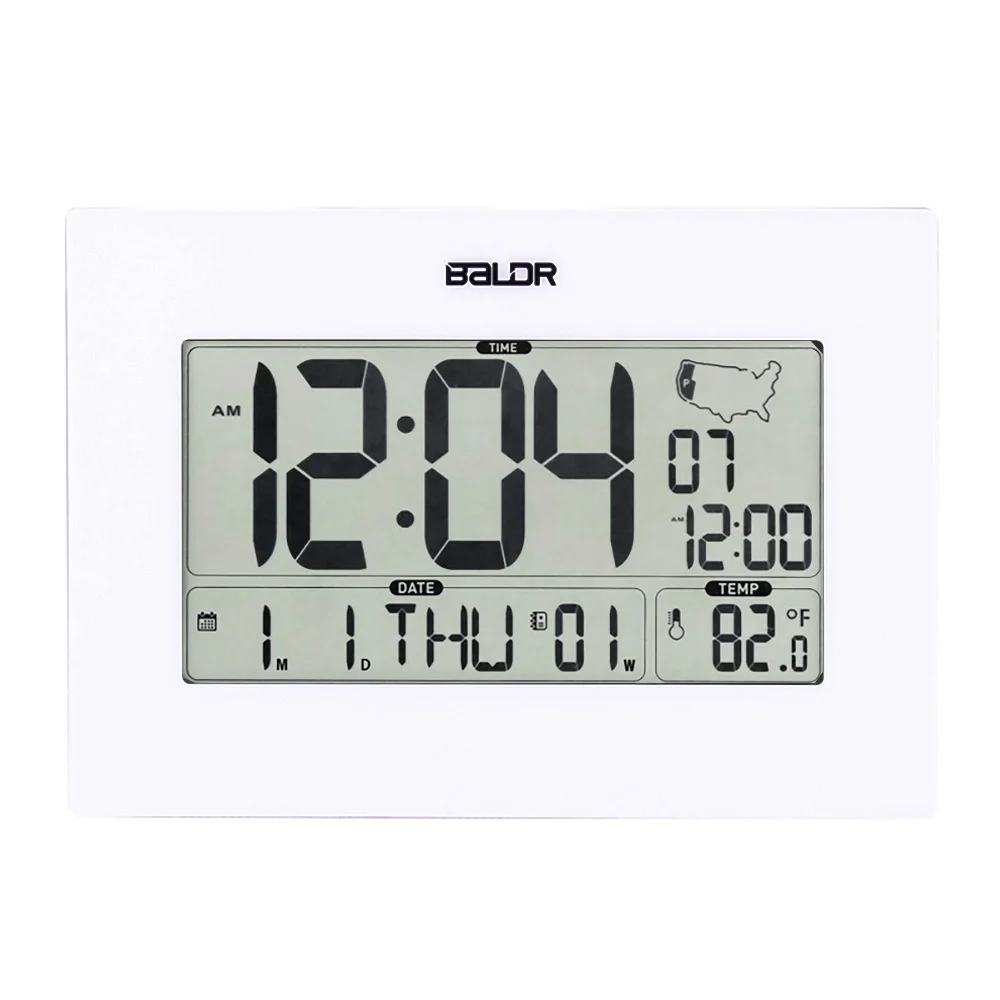 

radio controlled digital alarm snooze weather station USA atomic clock wall mounted clock thermometer