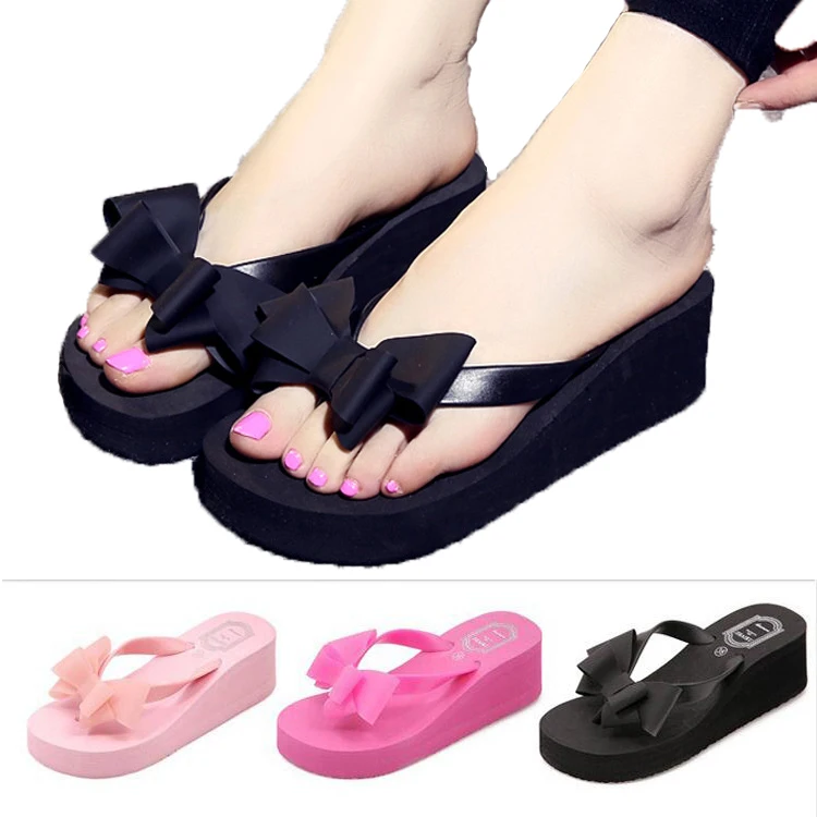 

summer High Heel Flip Flop EVA beach women Slippers with bow-knot for female, Colors