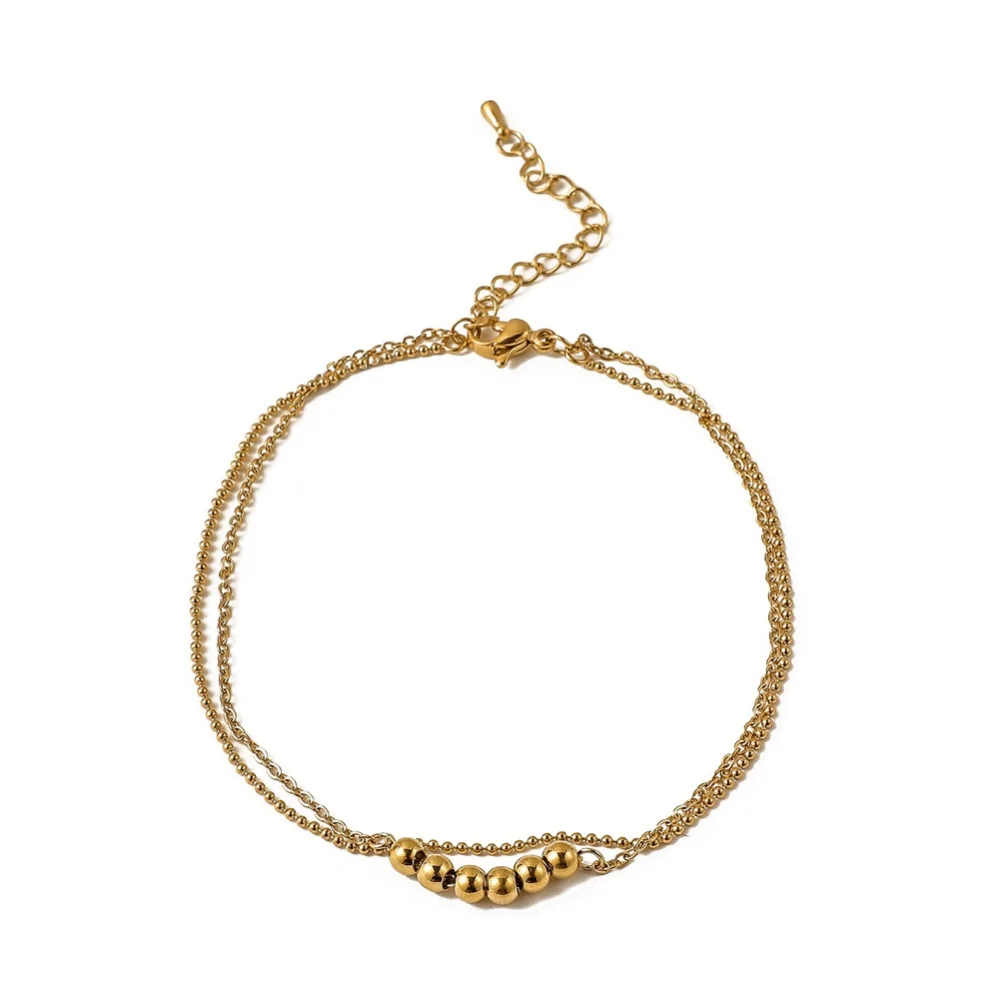 

Right Grand Women Double Layer Beaded Chain Stainless Steel 18K Gold Plated Fashion Jewelry Anklets