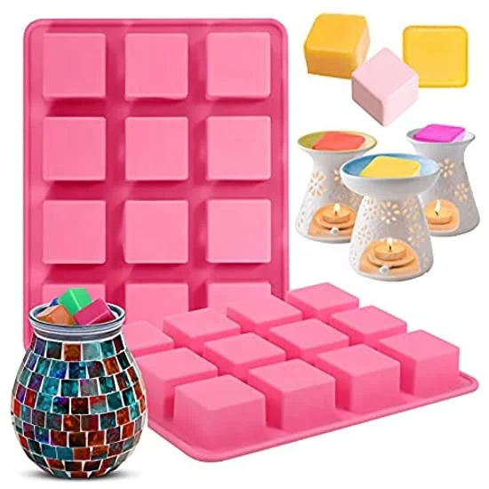 

Wax Melt Molds Silicone Mold for Candle Making Soap Jello Pudding 12 Holes Square Ice Cube Tray Molds, Pink