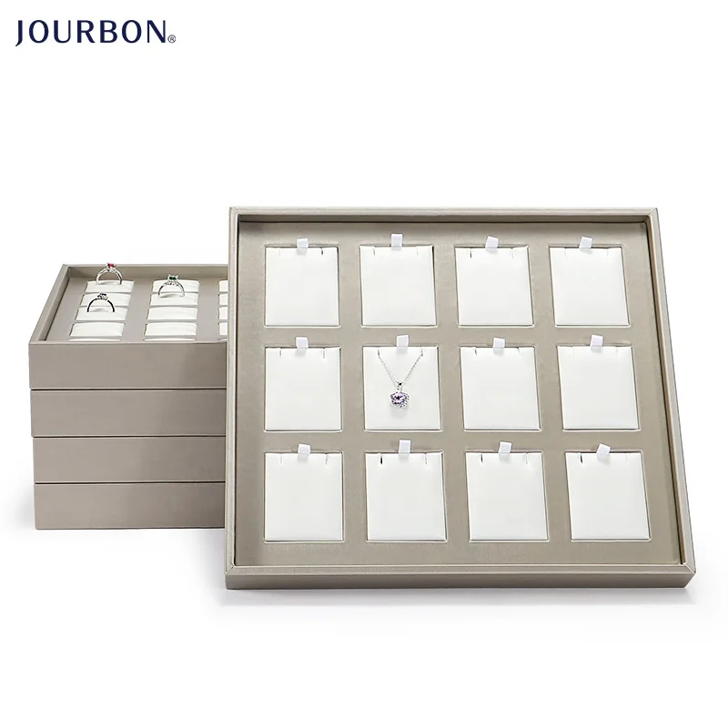 

Jourbon bracelet necklace design luxury table top jewelry display case tray, Silver gray