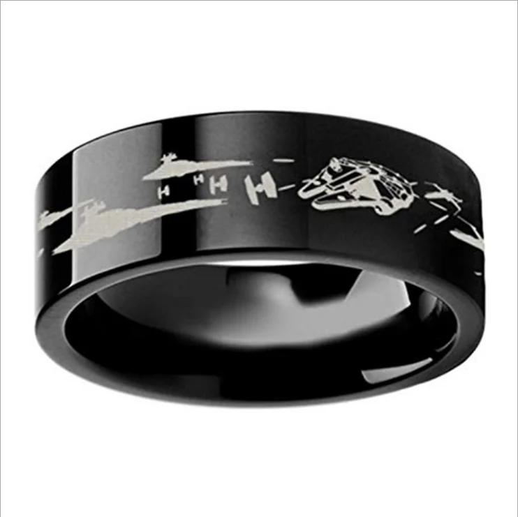 

Custom Logo Letters Star Film Wars Finger Ring Titanium Steel Hope Silver Black Engagement Bands Rings MEN'S Gift crystal rings, Picture