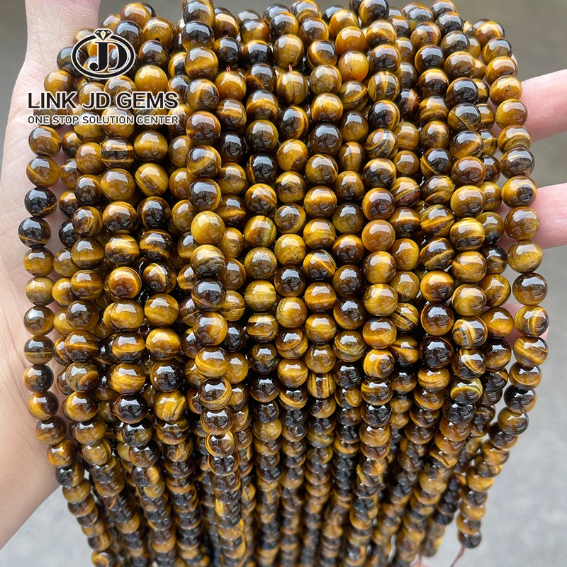 

JD Wholesale 4-14mm Natural Gemstone 5A Natural Yellow Tiger Eyes Stone Beads Round Loose Stone Bead For Jewelry Making