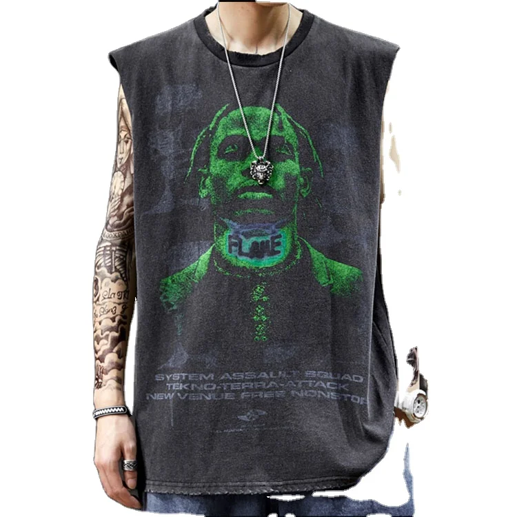 

Popular logo West Coast gangster hip-hop movement loose sleeveless t-shirts for men to make old vintage tank top, Customized color