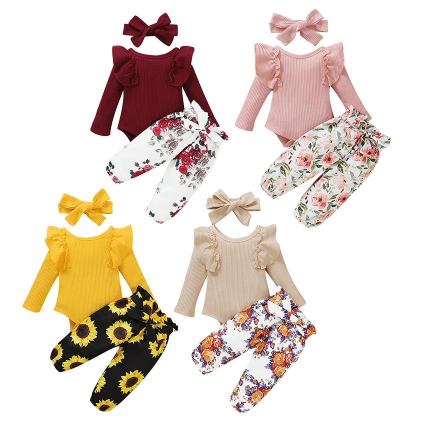 

Autumn Fall Newborn Baby Girl Set Clothes Long Sleeve Romper Floral Pants Kids Clothing M2130