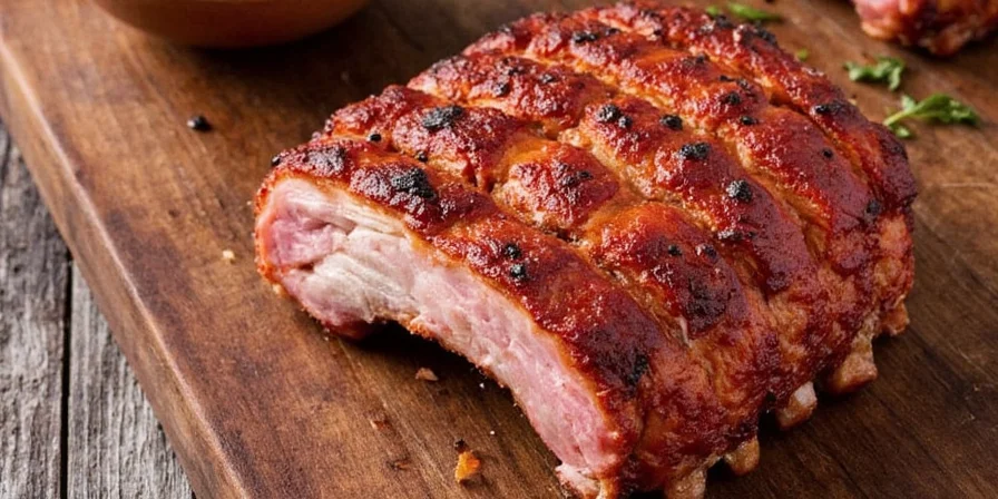 Golden brown baby back ribs on a platter
