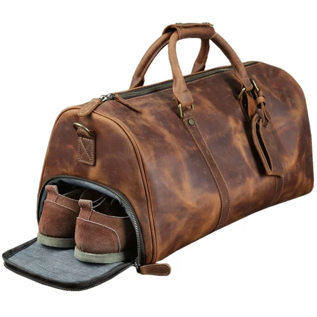 

Bulk Wholesale ILIVE New Design Shoes Compartment Overnight Travel Bag Business Men Leather Travel Duffle Bag