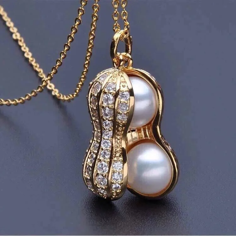 

Luxury Party Jewelry Moana Kolye Collares Women's Korean Clavicle Chain Rhinestone Crystal Peanut Pendant Pearl Necklace
