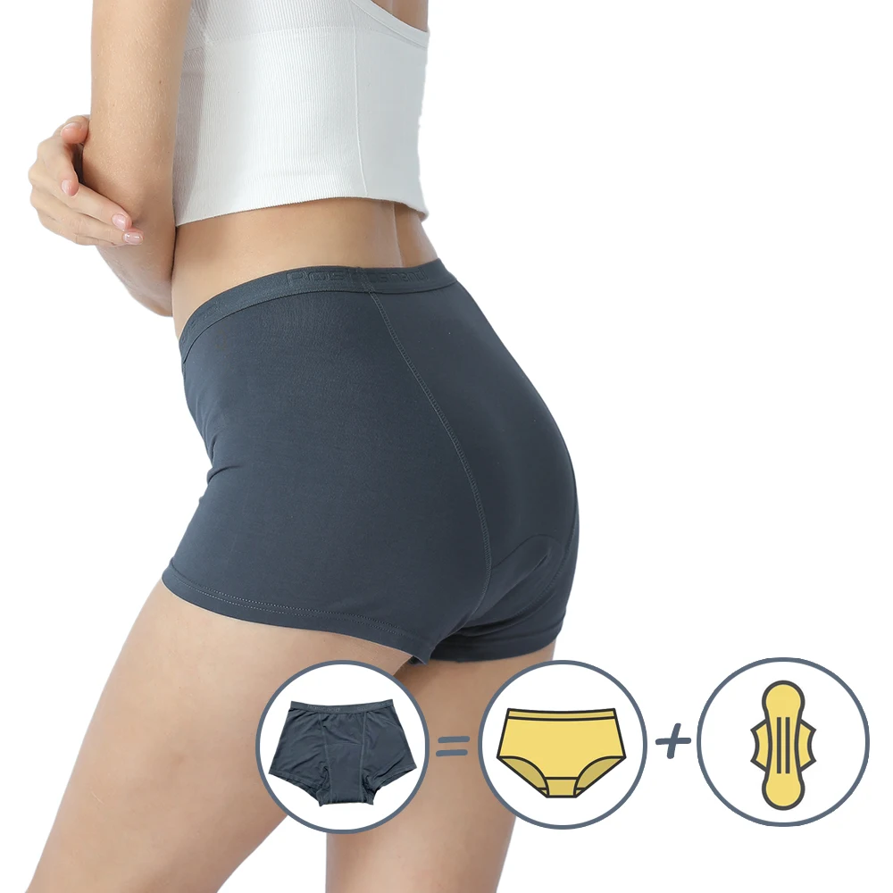 

Woman menstruation period panties bamboo fabric culotte 4 Layer Leak proof Washable Reusable panties boyshorts, Picture shows