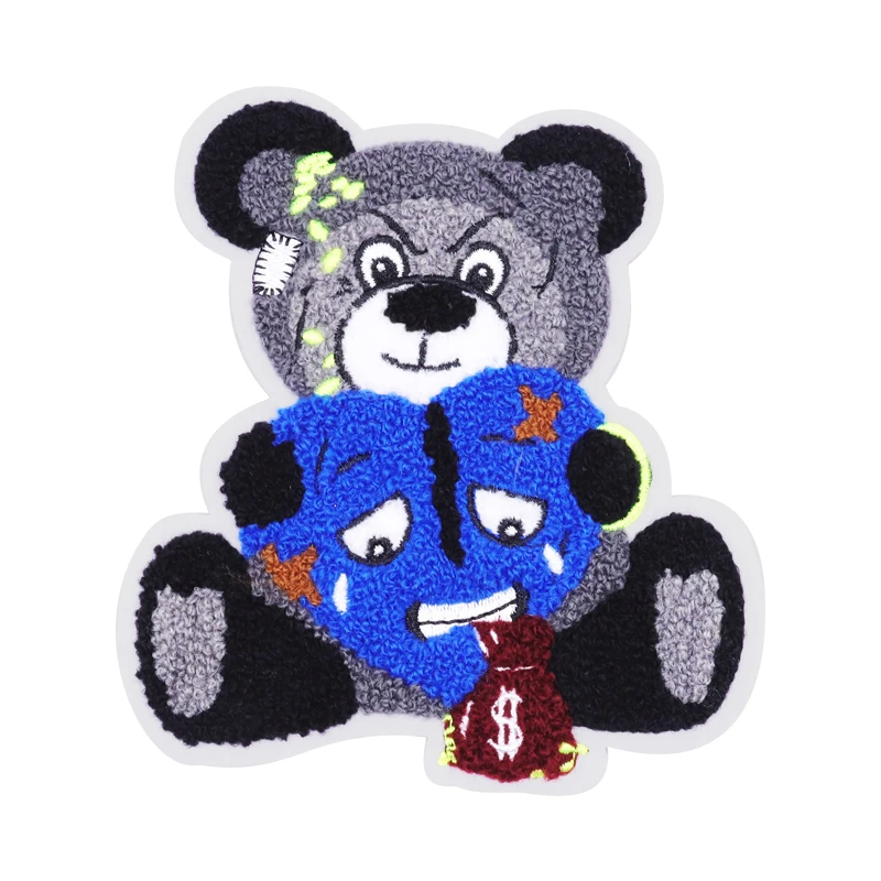 

Wholesale Custom Chenille Patches Embroidery Cartoon Cute Bear Sweatshirt Patch Iron on Embroidered Chenille Patches for jeans, Custom color