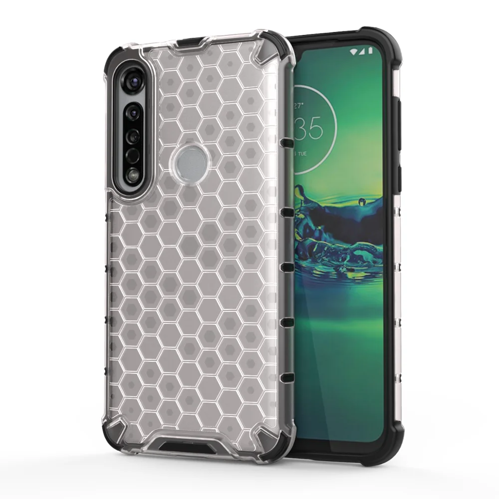 

High Quality Soft PC TPU Honeycomb Clear Mobile Phone Case For MOTO G8 PLUS Smart Phone Cover, 5 color