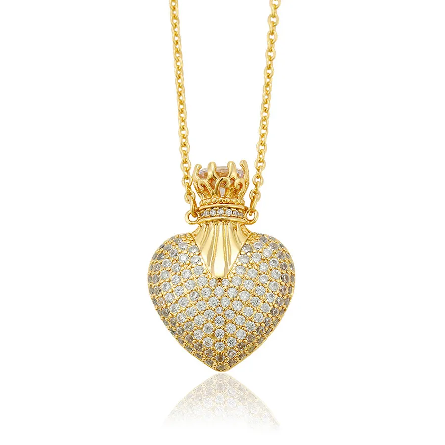 

44253 xuping jewelry Luxury Elegant Crown Heart Shaped Bridal Jewelry 14K Gold Plated Valentine's Day necklace