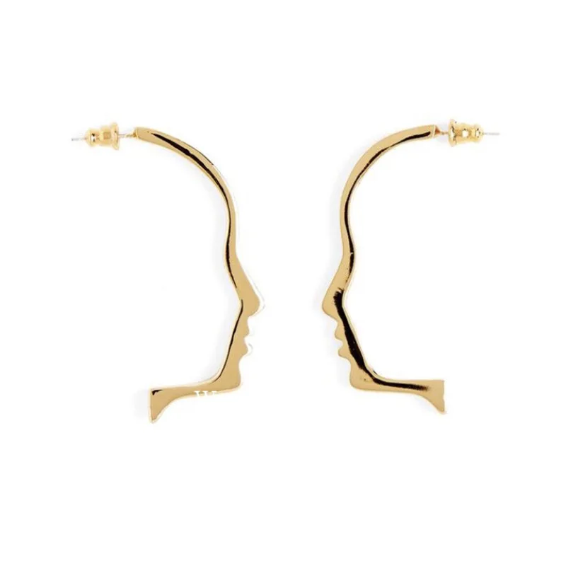 

Simple Designer Stud Earrings With Half Face Contours Earring Jewelry, As pic shown
