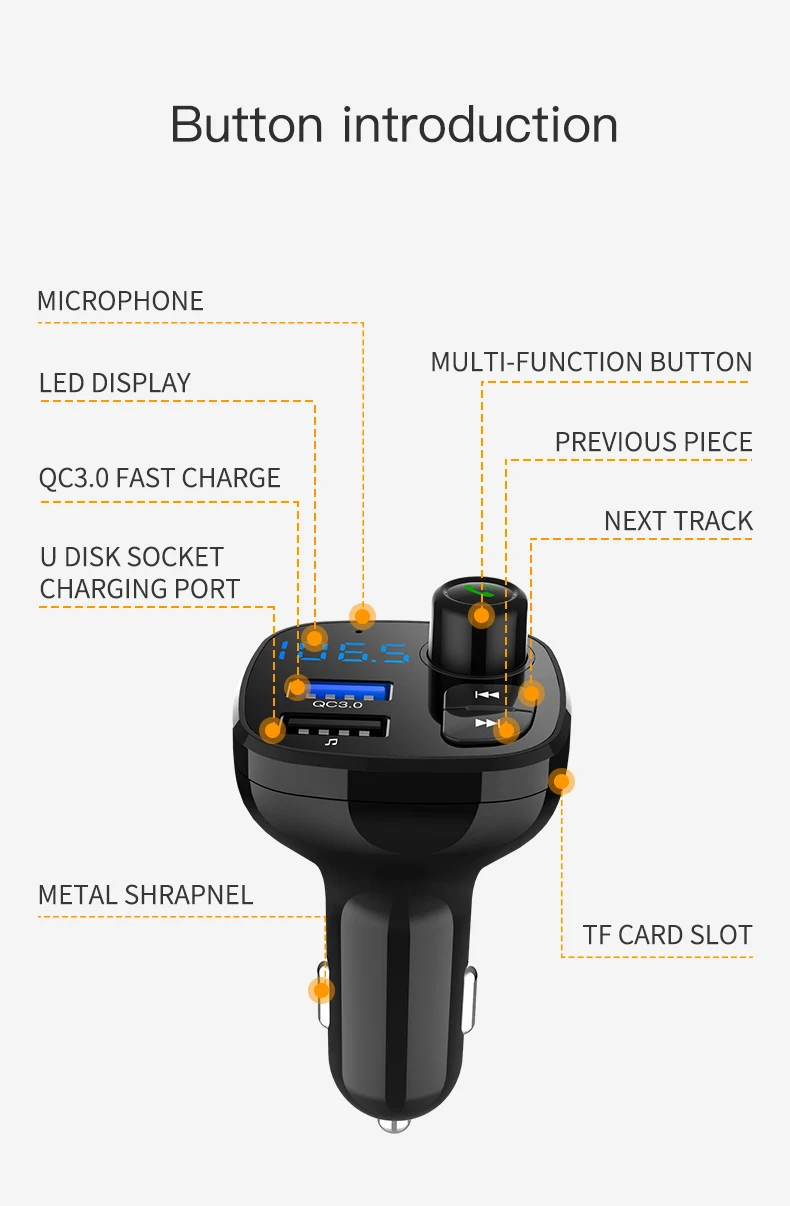 BT12 Best quality promotional car mp3 player with bluetooth auto fm radio car mobile charger quick charger 3.0