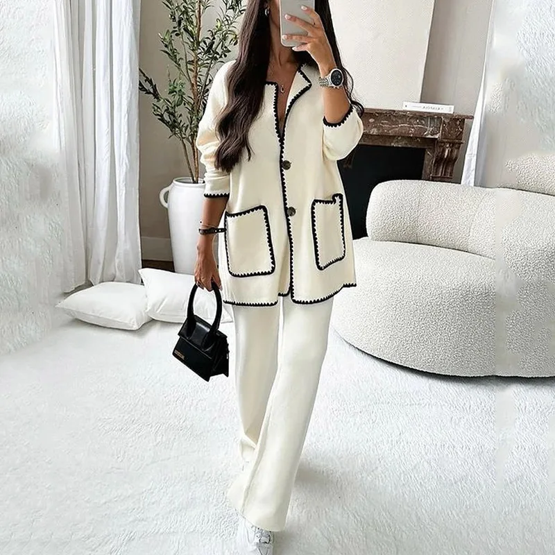 Wholesale 2026 Autumn European and American New Fashion Casual Loose Solid Color Two Piece Women's Set