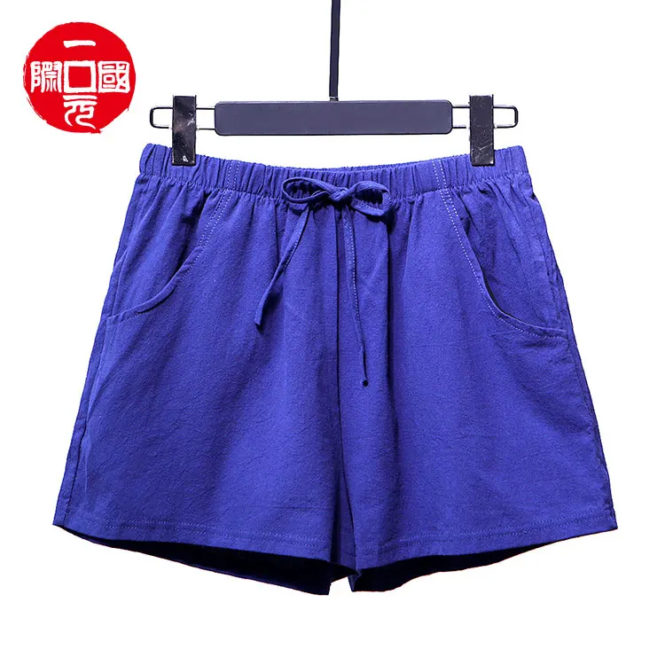 

Cotton linen shorts women's high waist large size thin casual a-line wide-leg shorts