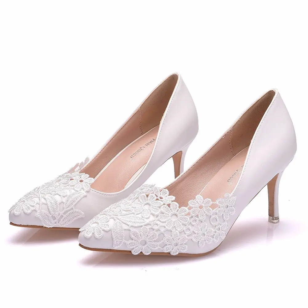 

White Lace High Heels Wedding Shoes Bride Party Shoes Women Pumps Platform Ladies Sandals Bridal Shoes Ankle Strap Wedges