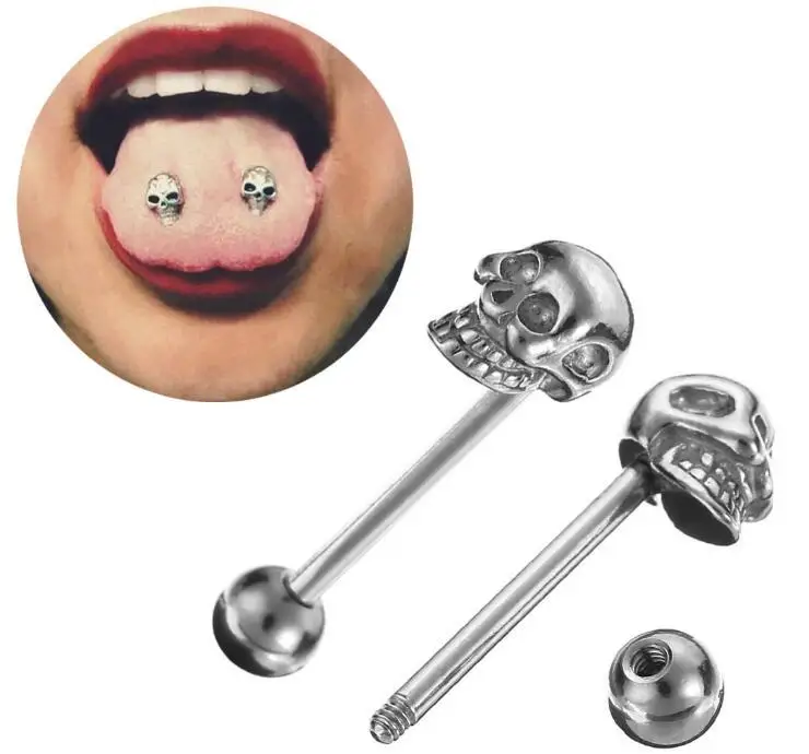 

Surgical Steel New Gemstone Skull Tongue Bar Barbell goth Tongue rings