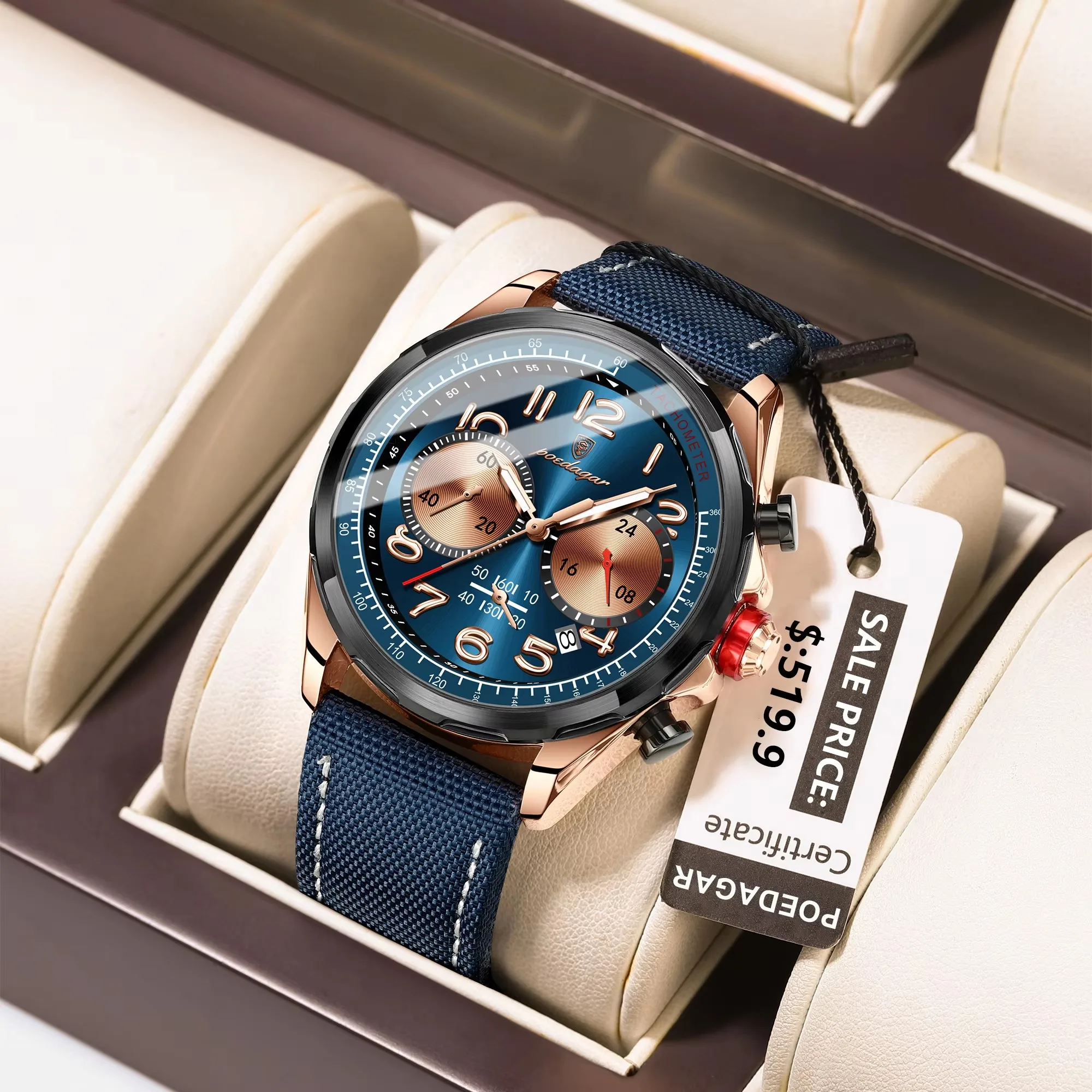 POEDAGAR 862 New Luxury Fashion Sport Man Wristwatch Waterproof Luminous Chronograph Quartz Men's Watches Leather Men Watch